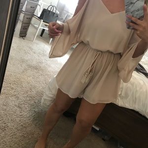 Tan cold shoulder romper